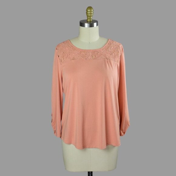 CHICO'S SALMON CROCHET LACE COTTON BLEND TOP - Picture 1 of 7